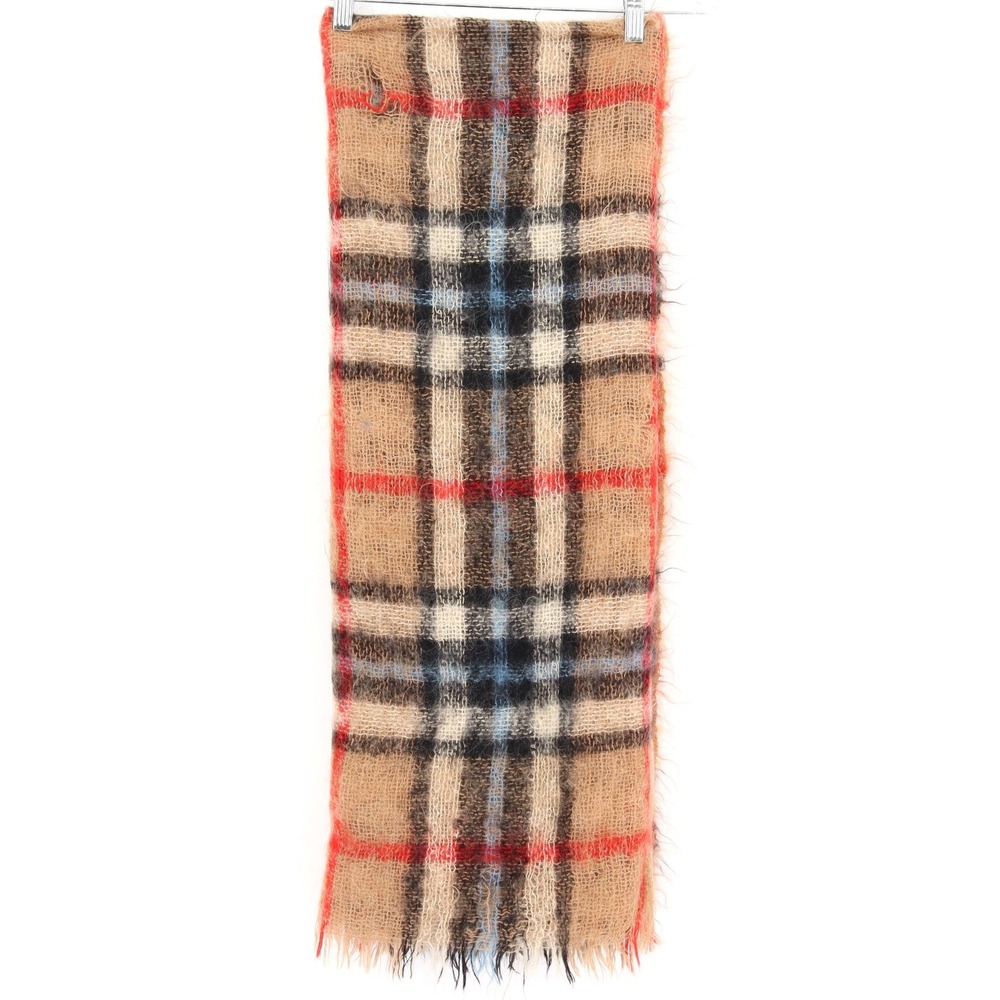 Royal Scot Mohair Wool Plaid Scarf Tan Red Samuel Tweed Made Great Britain 72"